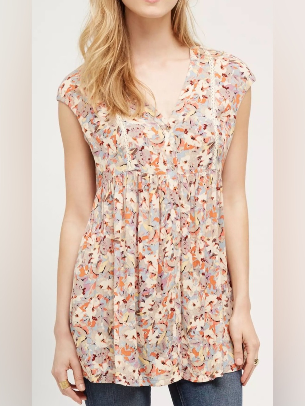 Vanessa Virginia by Anthropologie Multi Color Floral Tunic Blouse - Size M